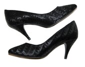 Vintage 80s AMANDA SCOTT Black Two-Tone Geometric Arrow Printed High Heels- Size 8M (Fits Like 7.5)