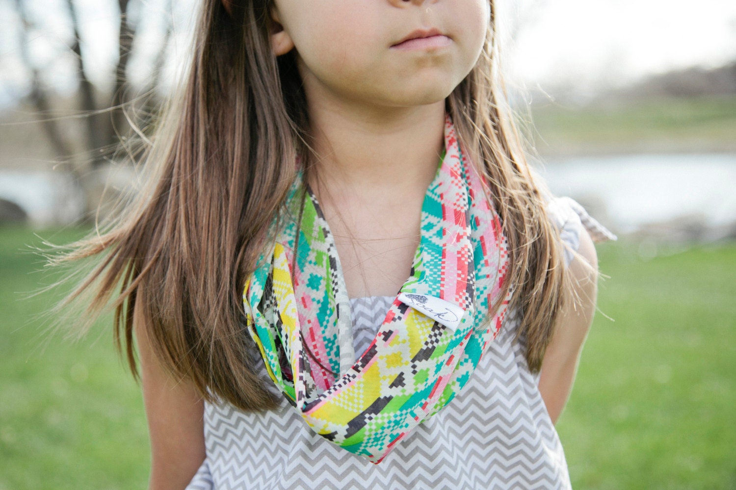 Rainbow Tribal Scarf, Child Lightweight Chiffon Scarf, Infinity Scarf, Girl's Spring Scarf