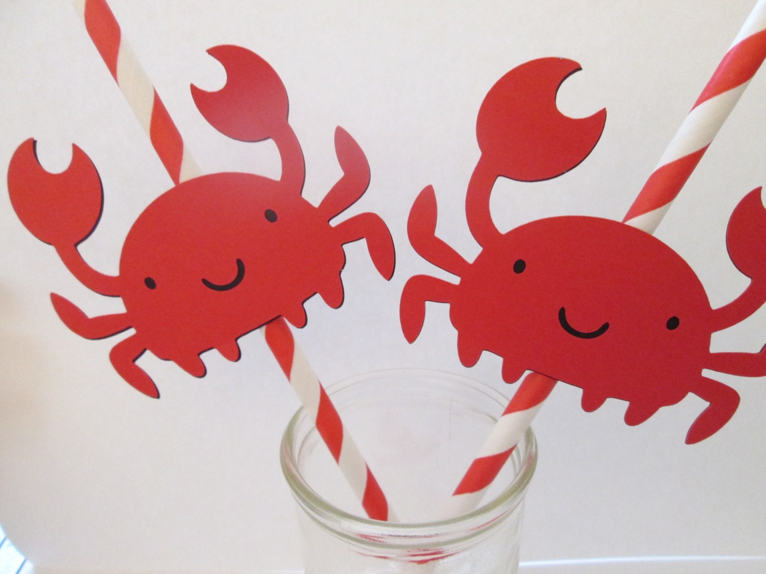 Set of 12 Crab Striped Straws- Red and White, Crab themed, Clambake, Nautical, Beachy Party