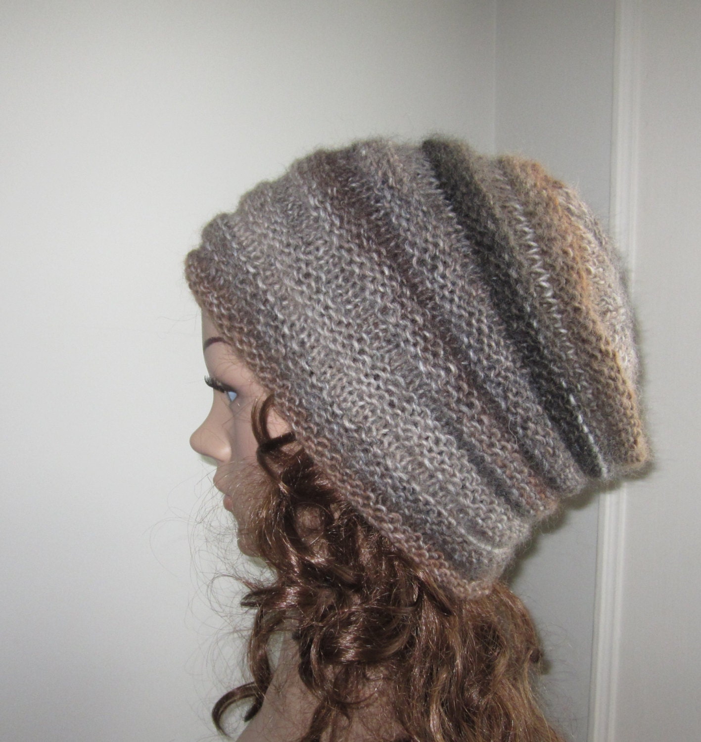 Hand Knit Woodland Tones Beanie - Soft Hat - Womens Warm Winter Hat in Brown and Gray - Winter Accessories - Winter Fashion