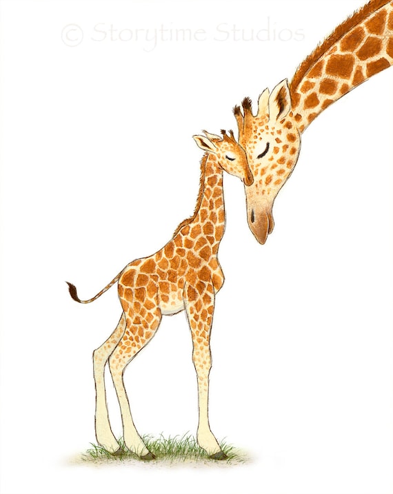 Nursery Art Print Giraffe - Children's Kids Baby Room Decor - Giraffes, Baby Mine Collection - 8x10