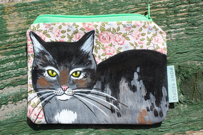 Small Handpainted Cat Zipper Pouch