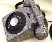 Unique Retro Psychedelic Zebra Upcycled Decorated Vintage Rotary Phone FULLY WORKING