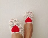 Cream with red heart  Slipper Socks,Home slippers - Valentine day