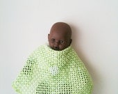 Crochet Baby Blanket, Afghan,stroller / travel  size in Soft  green and white 21" x 20"