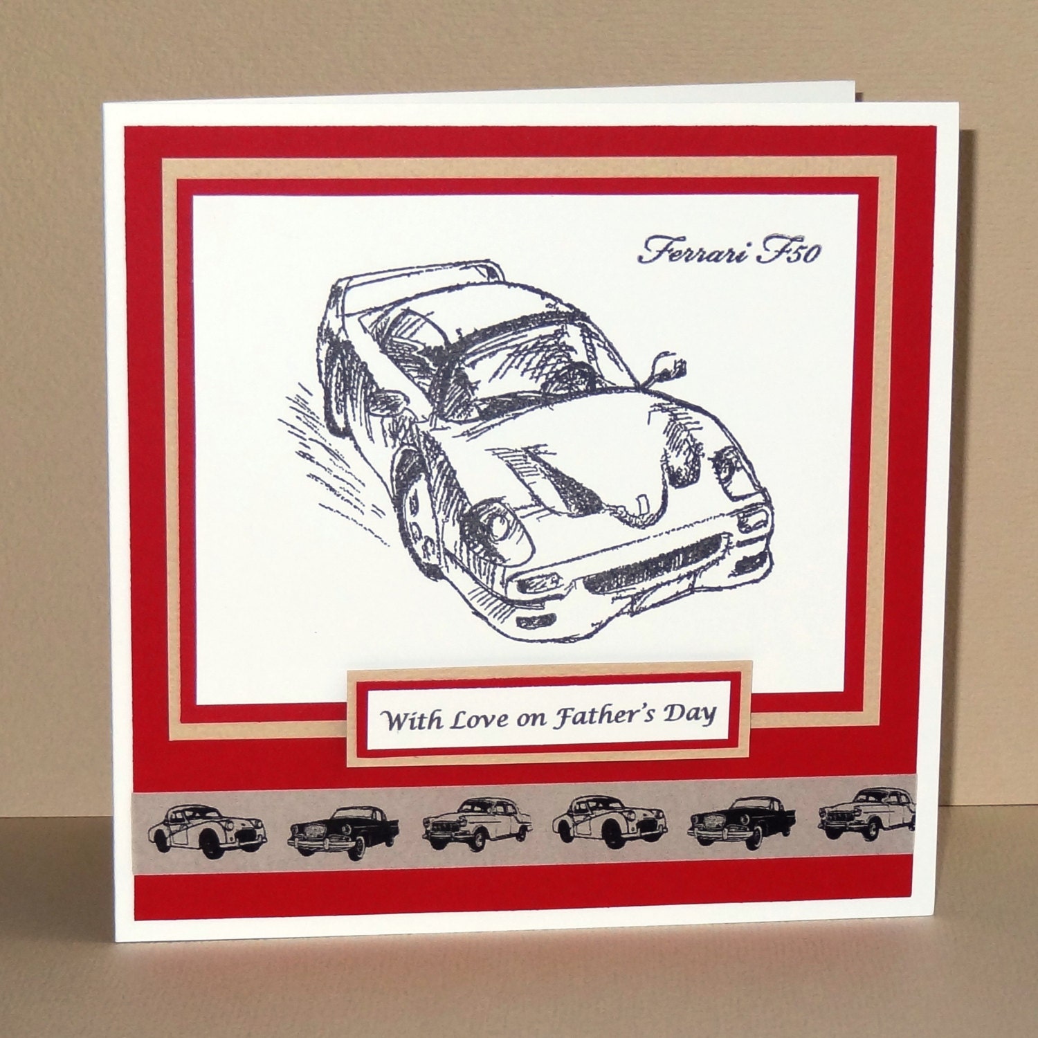 Ferrari F50 hand stamped Father's Day card (can be personalised, names, occasion, birthday, etc)