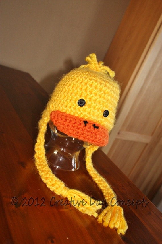 Children's crocheted Little Ducky ear flap yarn hat