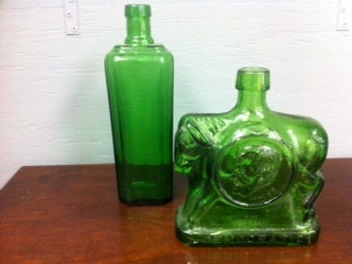 Two Vintage Green Bottles