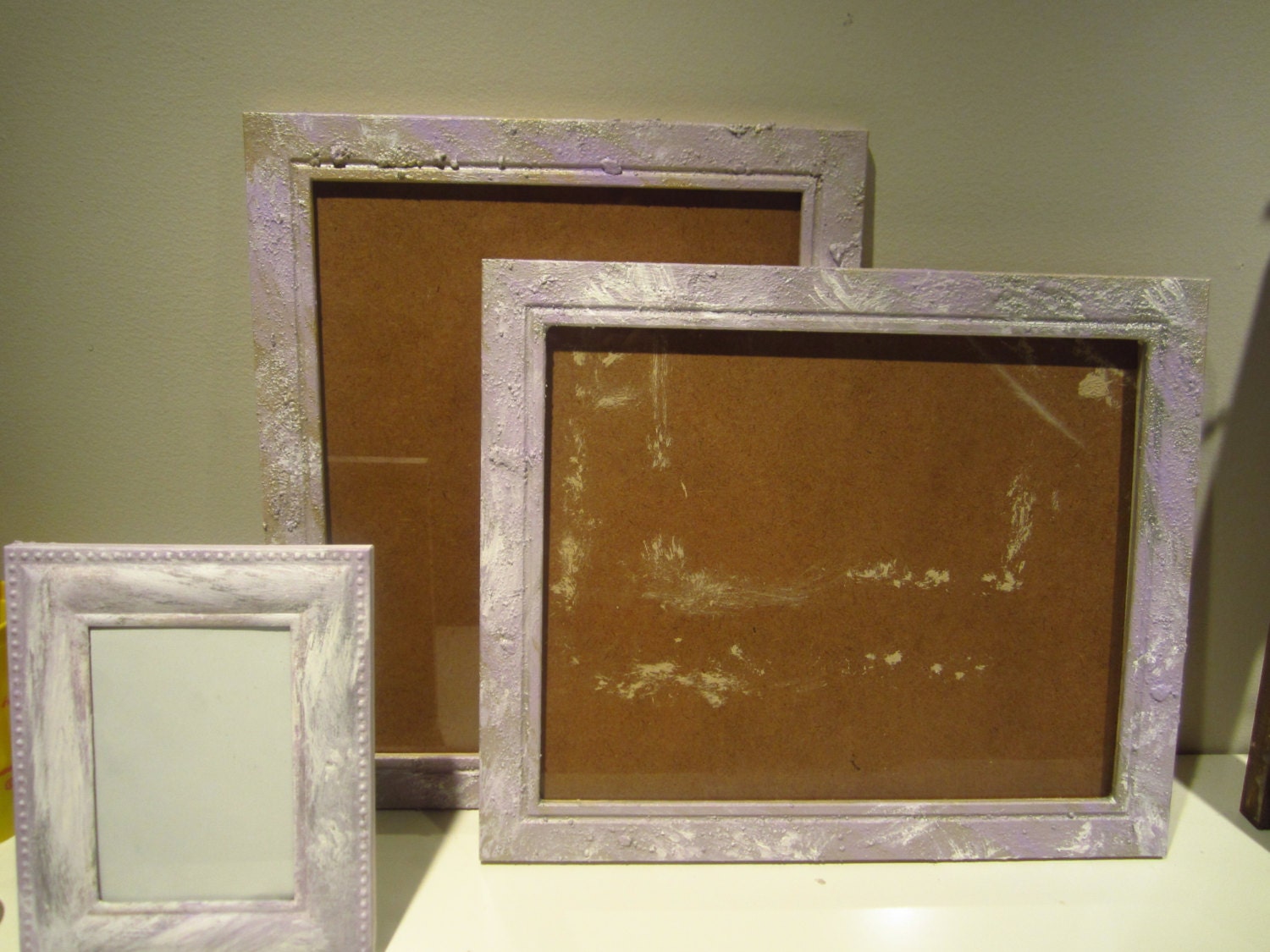 Hand-Painted 11x14 Purple / White / Silver / Tan Picture Frame - 2 available