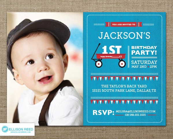 Red Wagon Invitation With Picture - First birthday - Printable Invitation - Red Wagon Party - Boy birthday - Girl birthday - Red - Blue Il_570xn