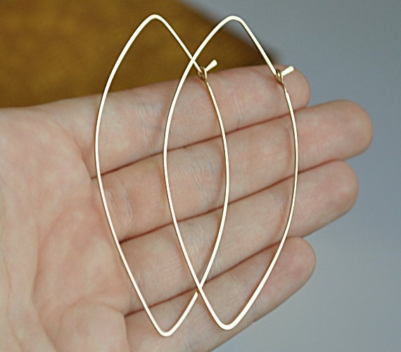 Gold Marquise Hoop Earrings. Gold Filled Leaf Shaped Earrings. Delicate Jewelry