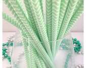 25 Pastel Green Chevron Striped Straws Cake Pop Lollipop Stick For Birthdays Weddings Parties