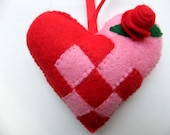 Felt Christmas Scandinavian Love Heart Swedish Norwegian Danish Check Valentines Wedding hanging ornament decoration Red Pastel Pink