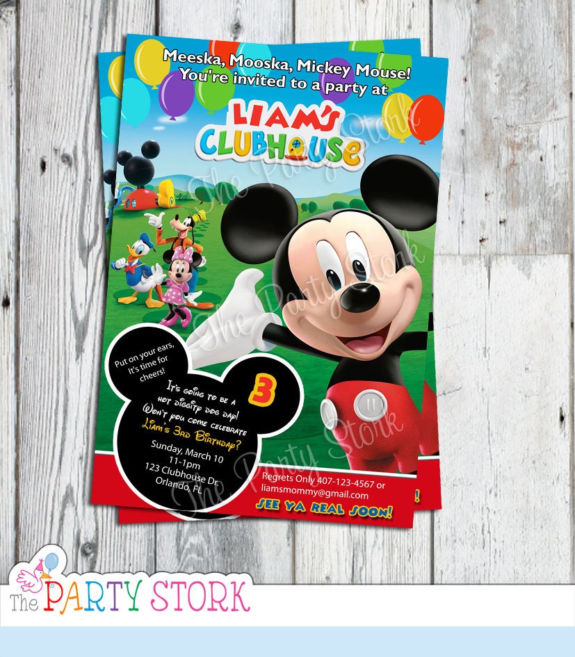 Mickey Mouse Clubhouse Invitations: Printable Personalized Cartoon Birthday Party Invites YOU PRINT
