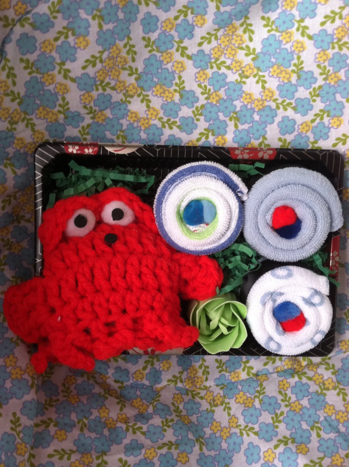 Red Crab Sushi Baby Shower Gift - Baby Boy - Unique Shower Gift - Crochet Crab