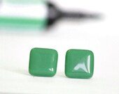 Emerald fused glass post earrings