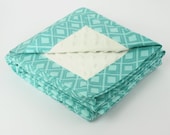 Baby Blanket - Teal Diamonds and Ivory Minky Blanket