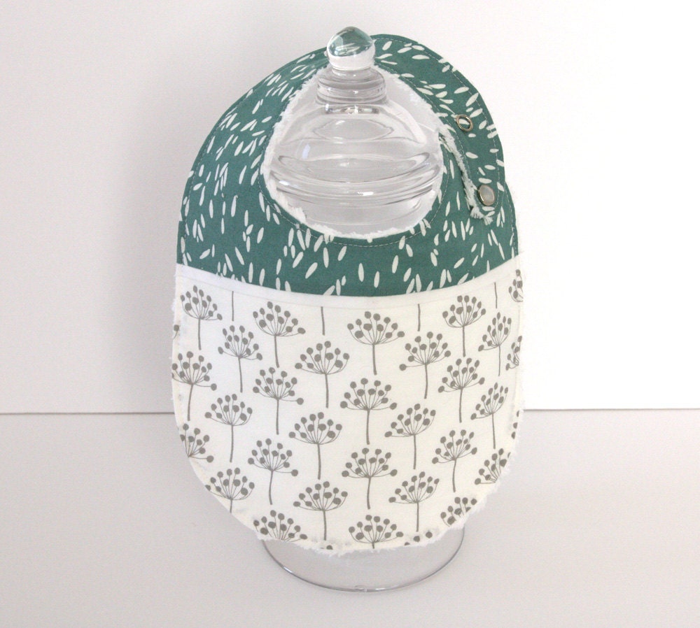 Baby Bib - Gray and Teal with Chenille