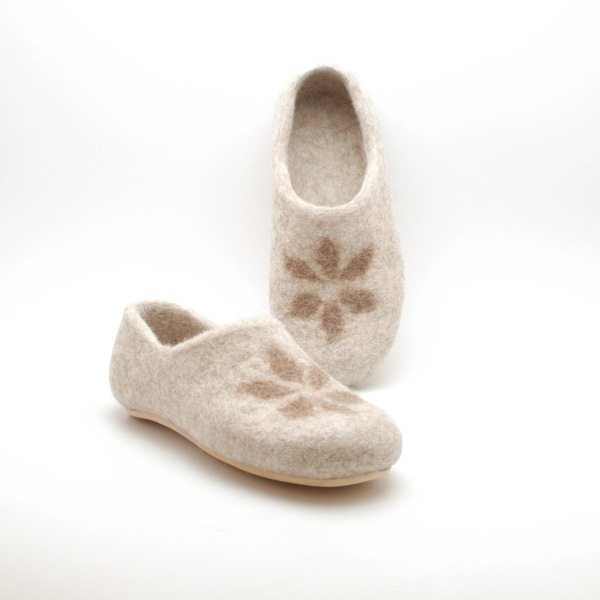 Felted wool clogs Honey - organic wool felt slippers with rubber soles - Eco-friendly shoes