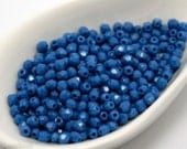 Czech Fire Polished 3mm Beads (70) Glass Round Polish Opaque Yale Blue
