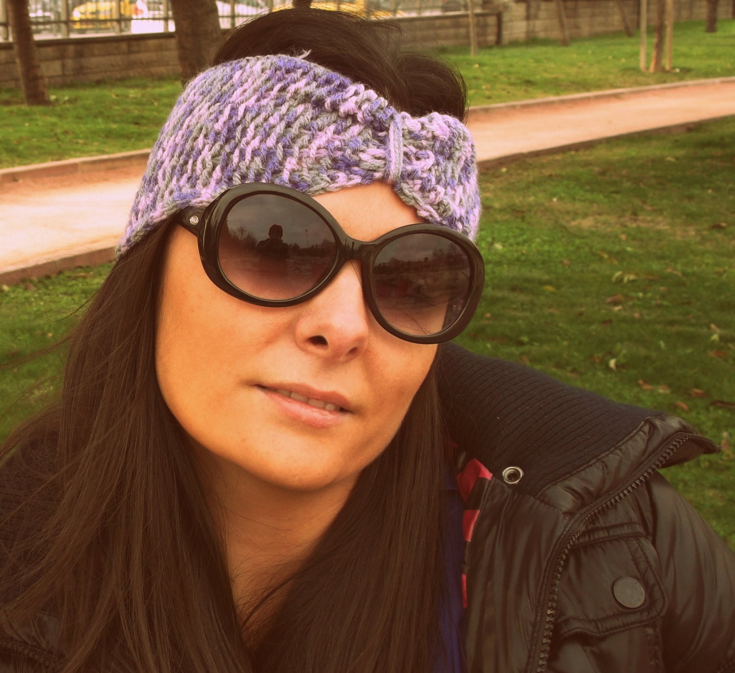 Grey and purple headband,knitted headband,women accessories,winter,scarf,hairband,turband,
