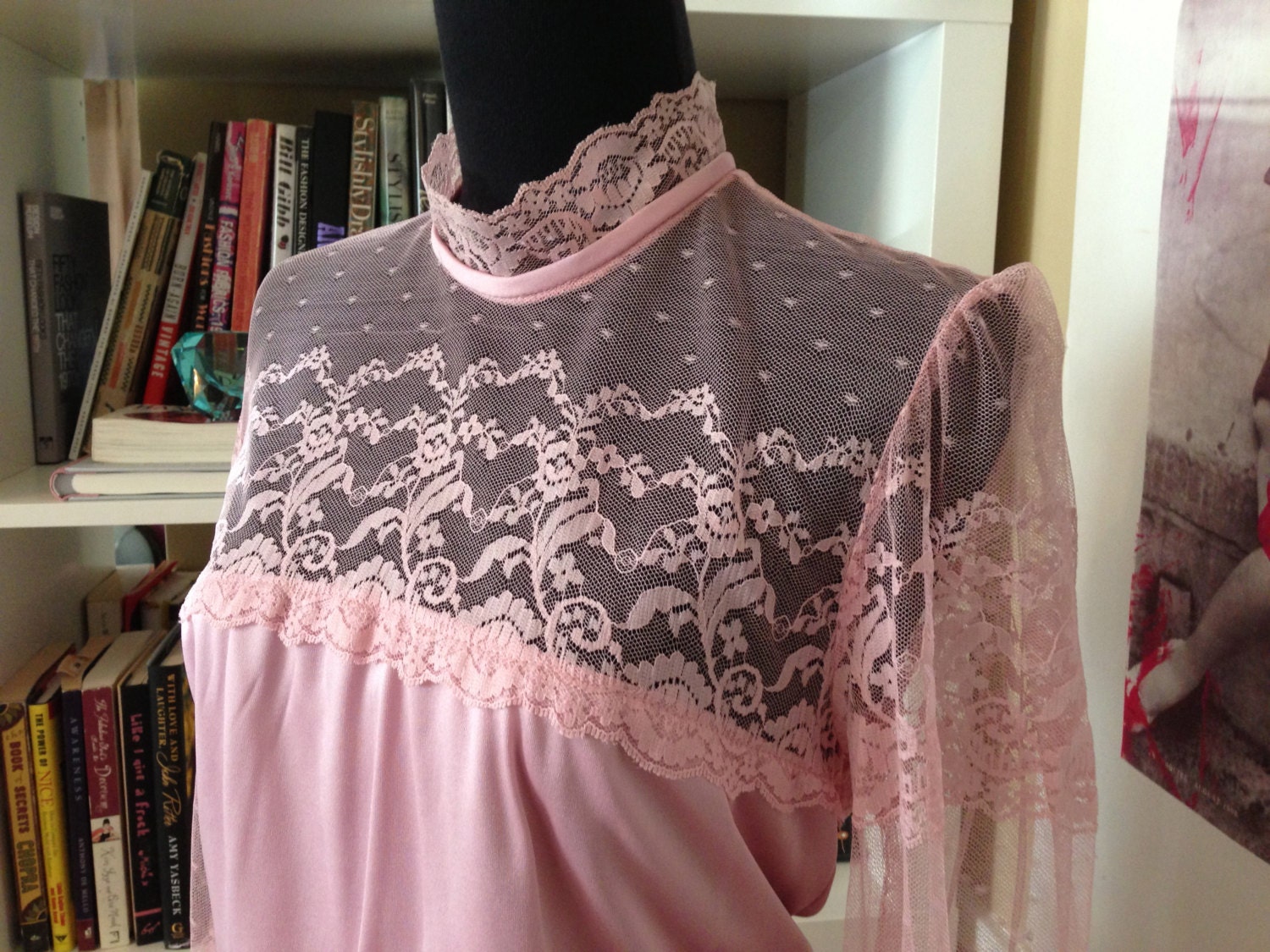 vintage 70's romantic rose lace cocktail dress