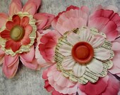 OOAK  Flowers Repurposed Vintage Millinery - Button and French Dictionary Text