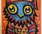 Cute 6x6 Retro inspired Owl Painting