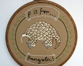 Hand-Embroidered Pangolin hoop - by LokiCoki