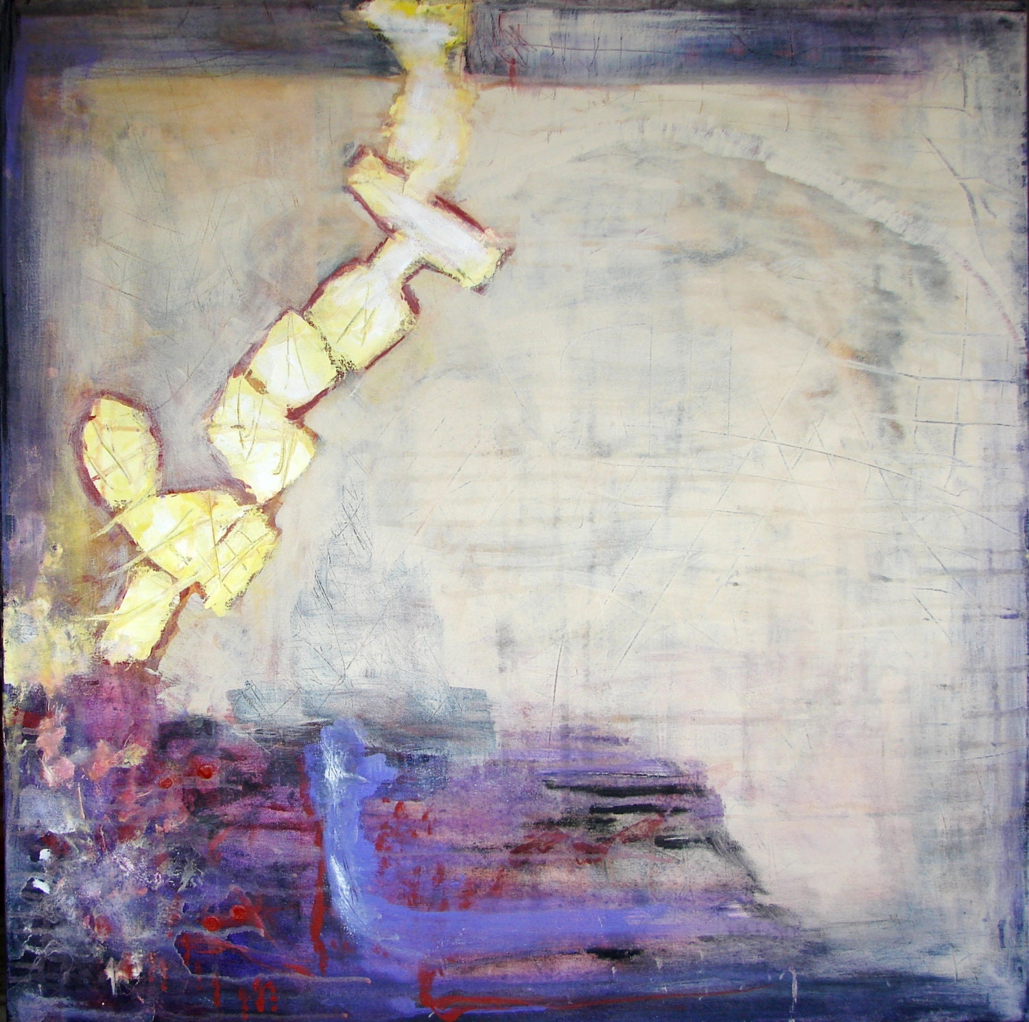 Art Painting Abstract Acrylic purple yellow 30 x 30 modern contemporary wall art by Cheryl Wasilow