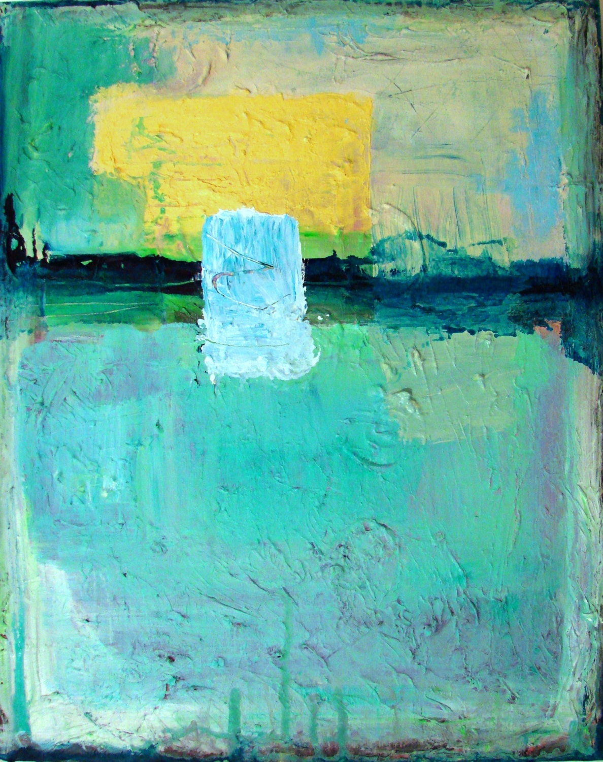 Abstract Painting Acrylic blue yellow 16 x 20 modern wall art contemporary home decor by Cheryl Wasilow