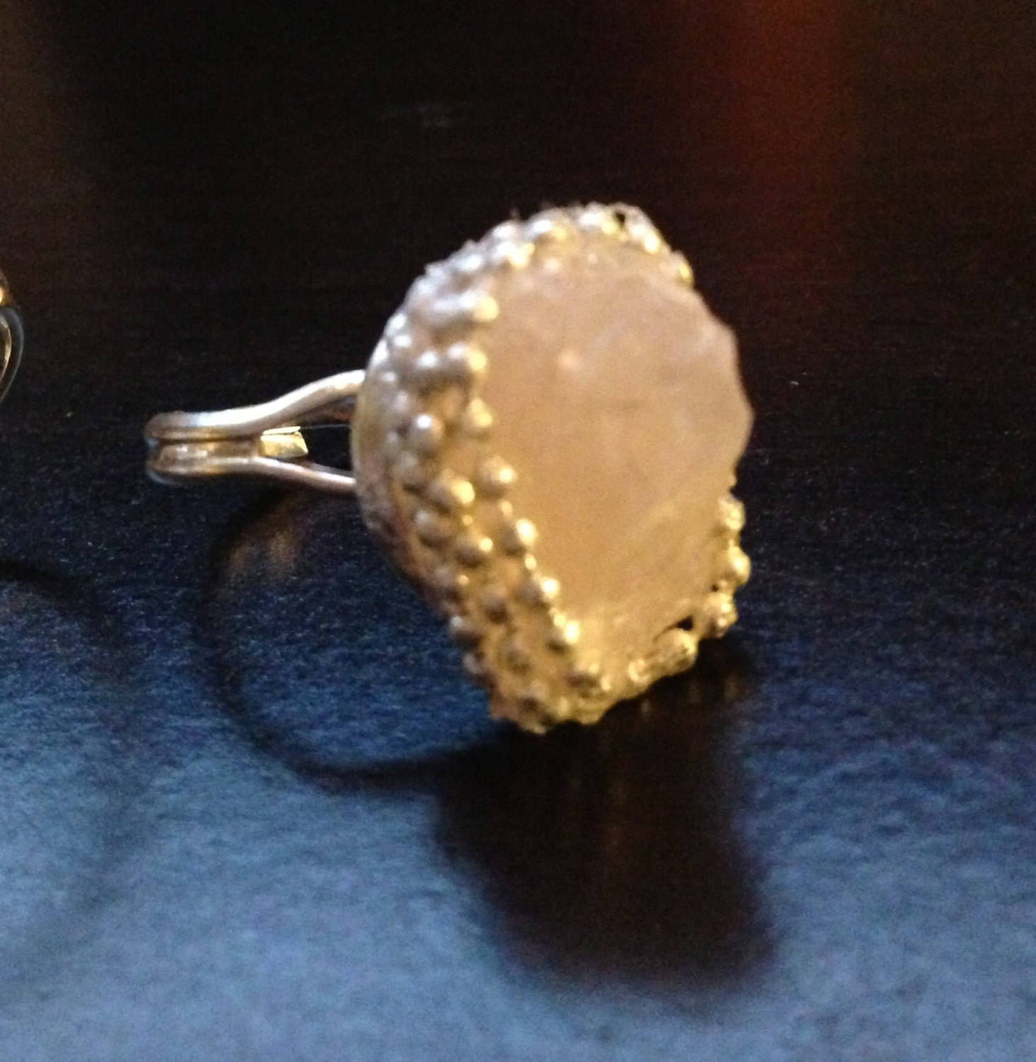 Quartz clear crystal ring silver plated chain adjustable size 5.5-7.5 - No. 17