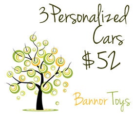 Pick 3 Personalized Cars - Organic and Natural Fun for Babies Toddlers Kids