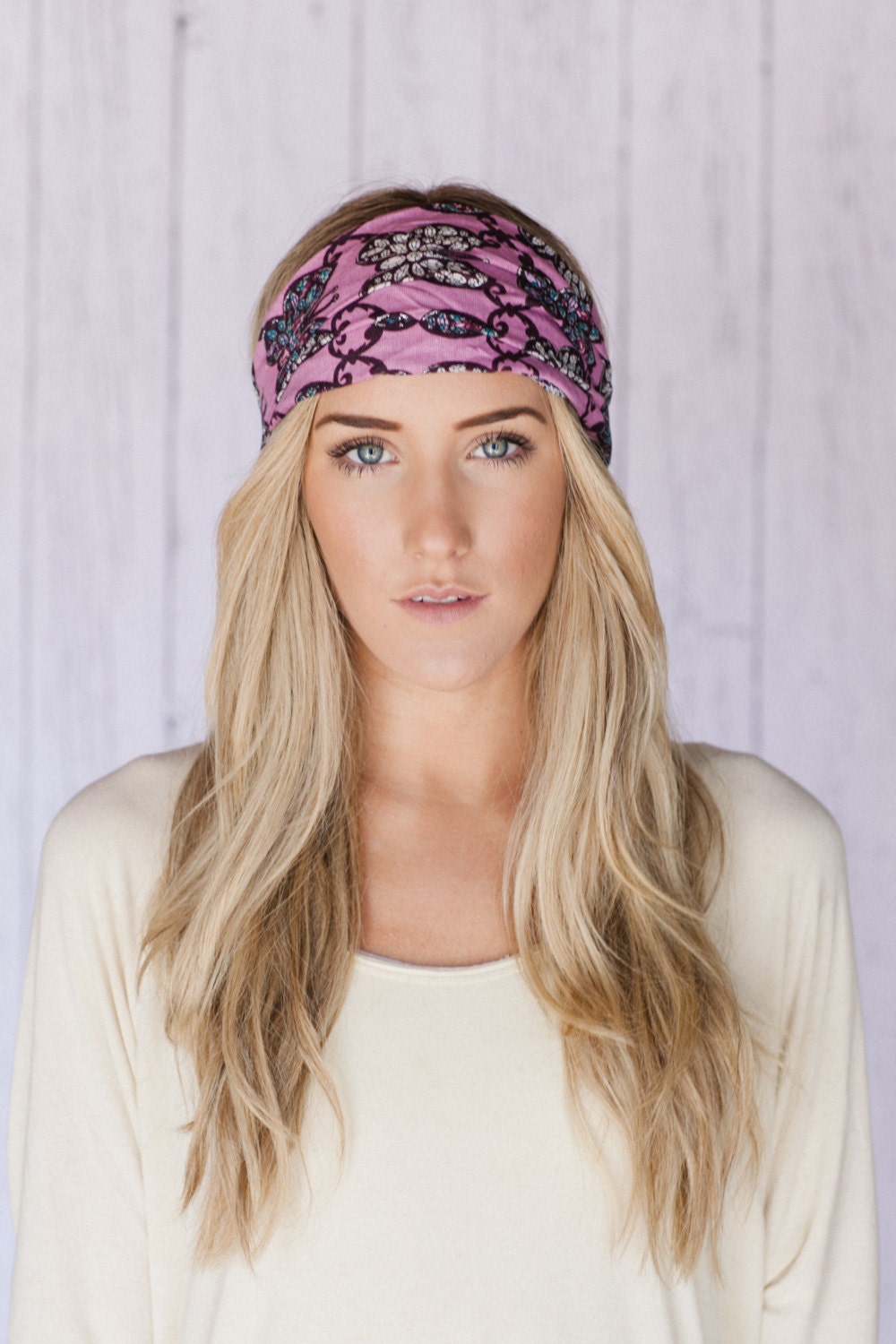 Flutter You Doin' Here Headband Wide Butterfly Sparkle Aztec Inspired Headband PURPLE Cotton Wide Head Wrap