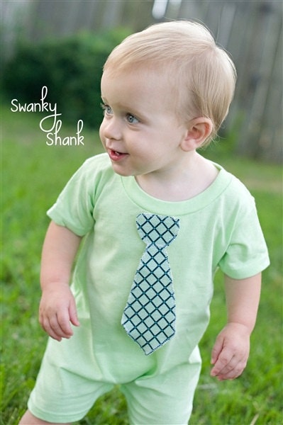 Swanky Baby Boy Romper in Mint with Velcro-on tie Choose Any THREE Ties