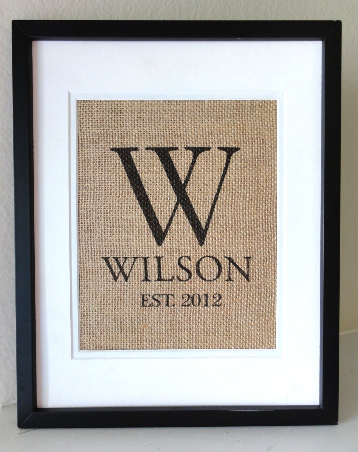 Monogram Burlap Art, Burlap Sign, Burlap Print, Wedding, Anniversary and Housewarming Gift