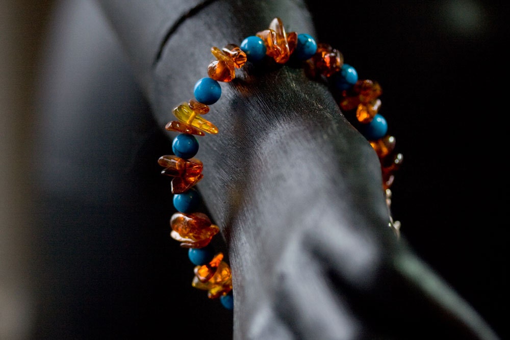 Cognac amber and turquoise bracelet