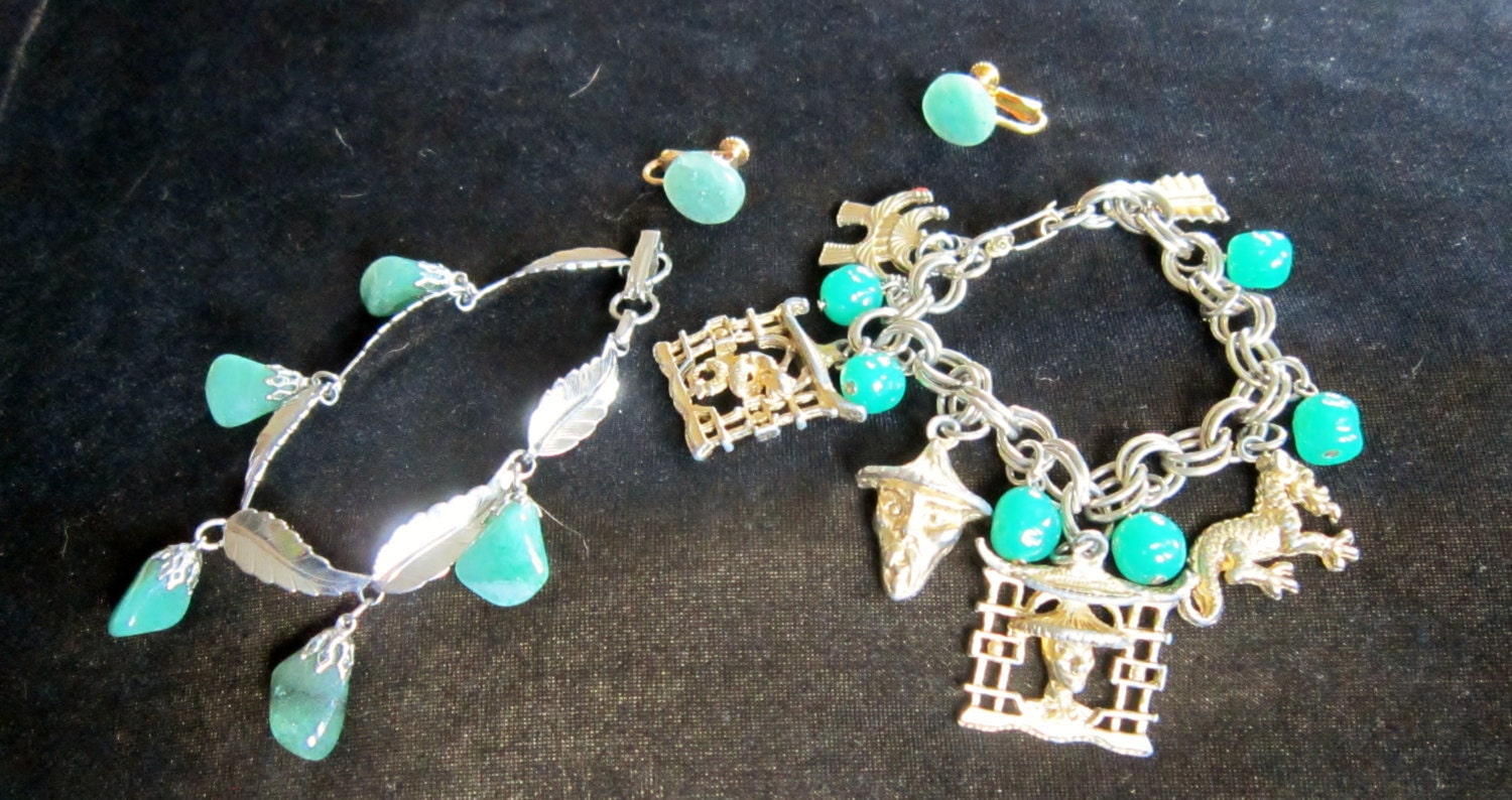 Vintage Jade Inspired Jewelry Retro Asian Bracelets Jade Earrings