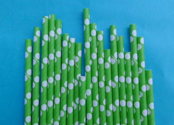 Green with White Polka Dot Paper Straws, Pack of 100, Spring, Saint Patricks Day, Christmas Il_570xn