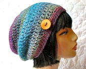 READY  to  SHIP-  Slouch Hat,  women/ teen slouchy beanie in Glacier Bay, handmade crocheted winter fashion, handmade wooden button