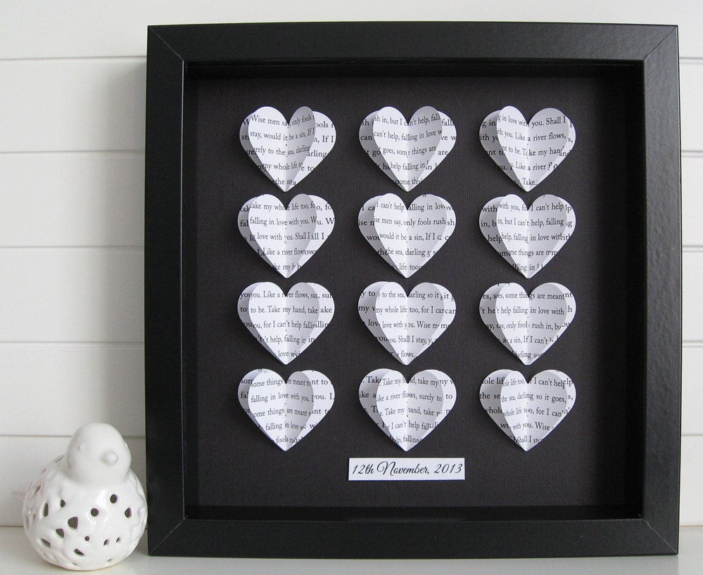Personalised Heart Frame Gift / Customise 3D Hearts with a Song Names Dates or Memories / Wedding, Engagement, Anniversary