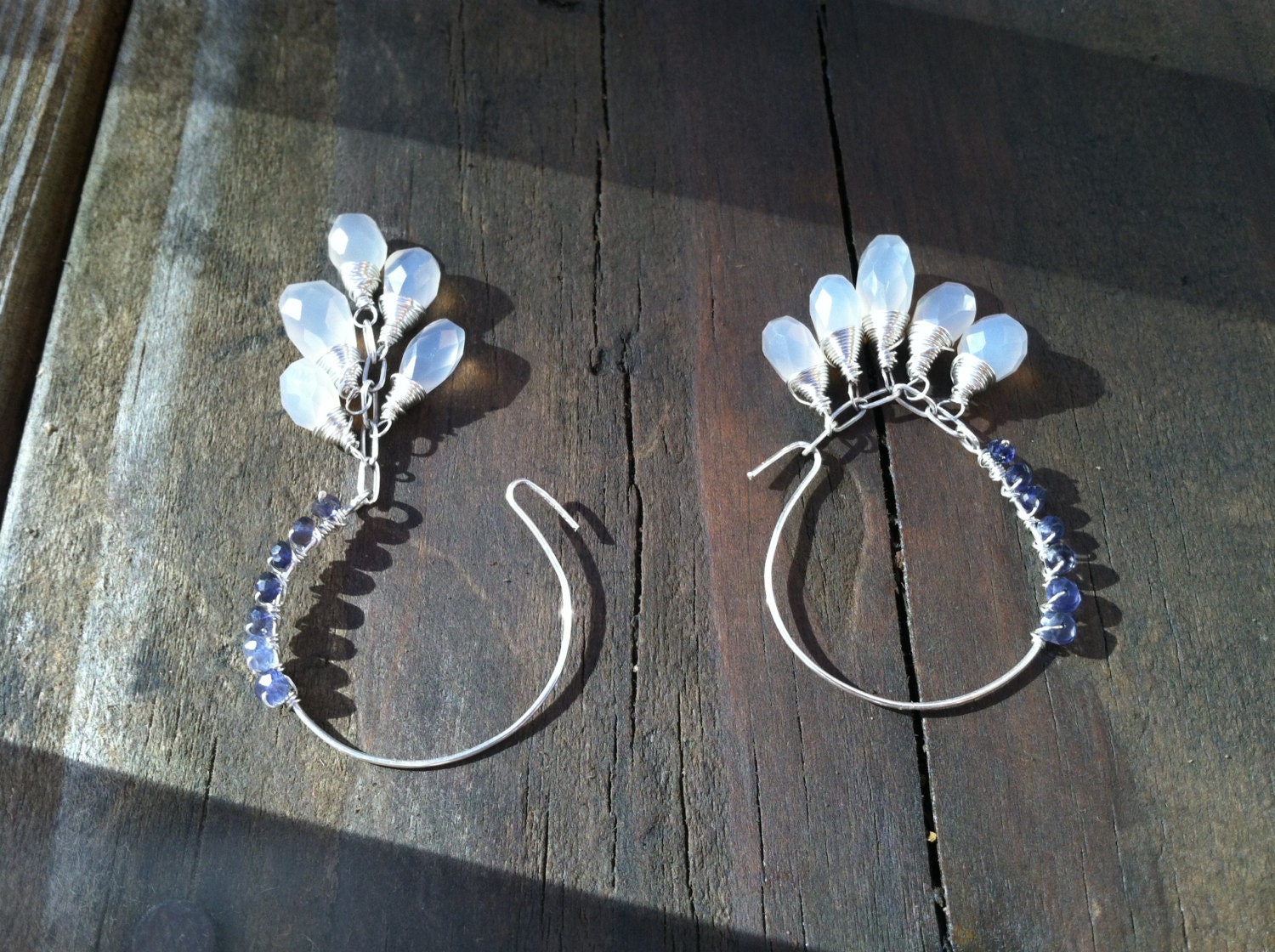 Sold Can make Custom Chalcedony  & Iolite two way sterling silver earrings 