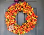 Spring Tulip Wreath - 22'' LARGE Many Colors Available- Great for Spring Easter Mom