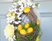 Spring Wreath Summer Wreath Lemon Wreath Kitchen Decor Wreath Alternative Grapevine