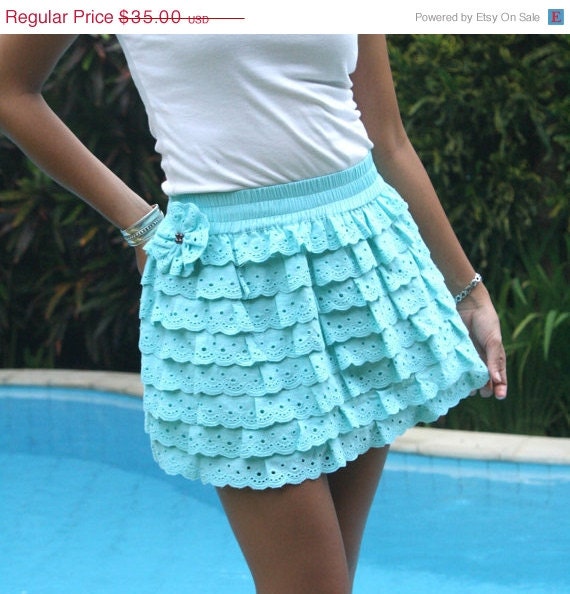 ON SALE Spring Turquoise layered girl's mini  skirt limited edition ready to ship