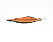 Feather Keychain - Orange and Black - Vegan Leather & Leather  - "Bird Feather" Birdbags