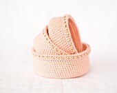 Makeup and jewelry storage. Pink, Bittersweet crochet boxes. Organizer containers. Nesting bowls. Storage Basket. Home decor. Eco-Friendly