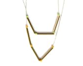 Short Sterling & Brass Everyday Color Necklace / sliding gold tubes, dainty silver chain / modern minimal / Spring Colors