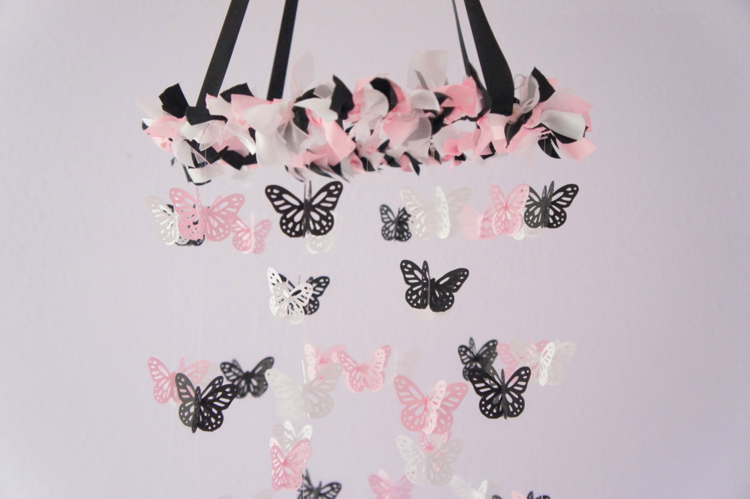 Pink, Black & White Nursery Butterfly Mobile, Photography Prop,  Baby Shower Gift