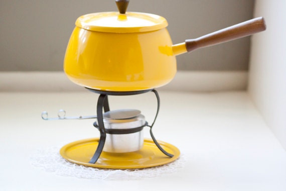 Vintage Bright Yellow Retro Fondu Pot
